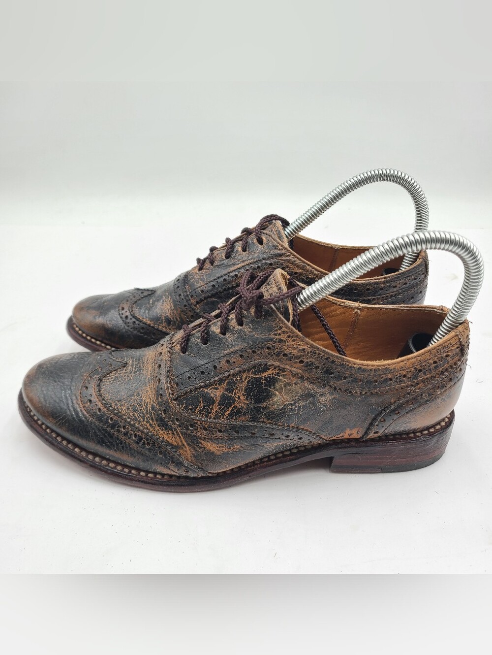 B29 Bed Stu Women's Dark Brown Leather Distress Cobbler Series Oxford Sz 7